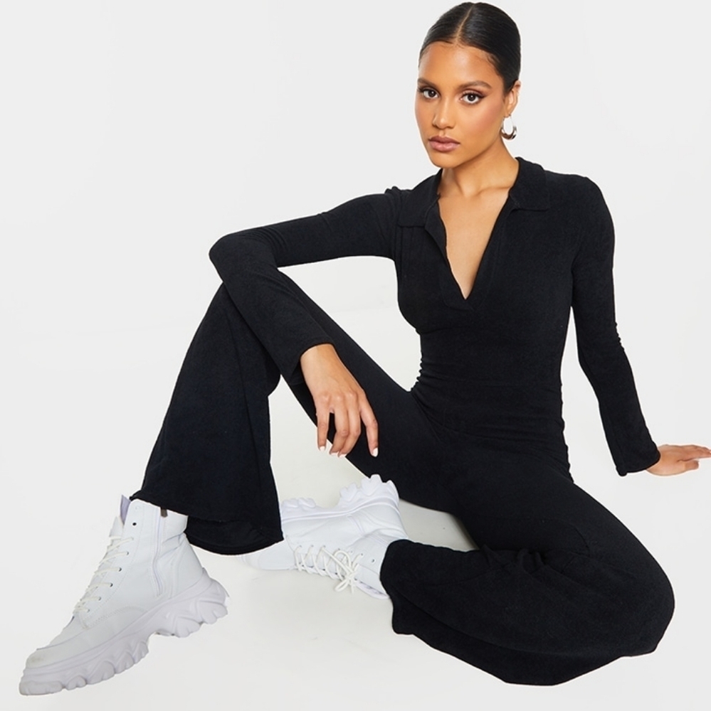 NWT Black Towelling Collar Detail Jumpsuit Sz 8